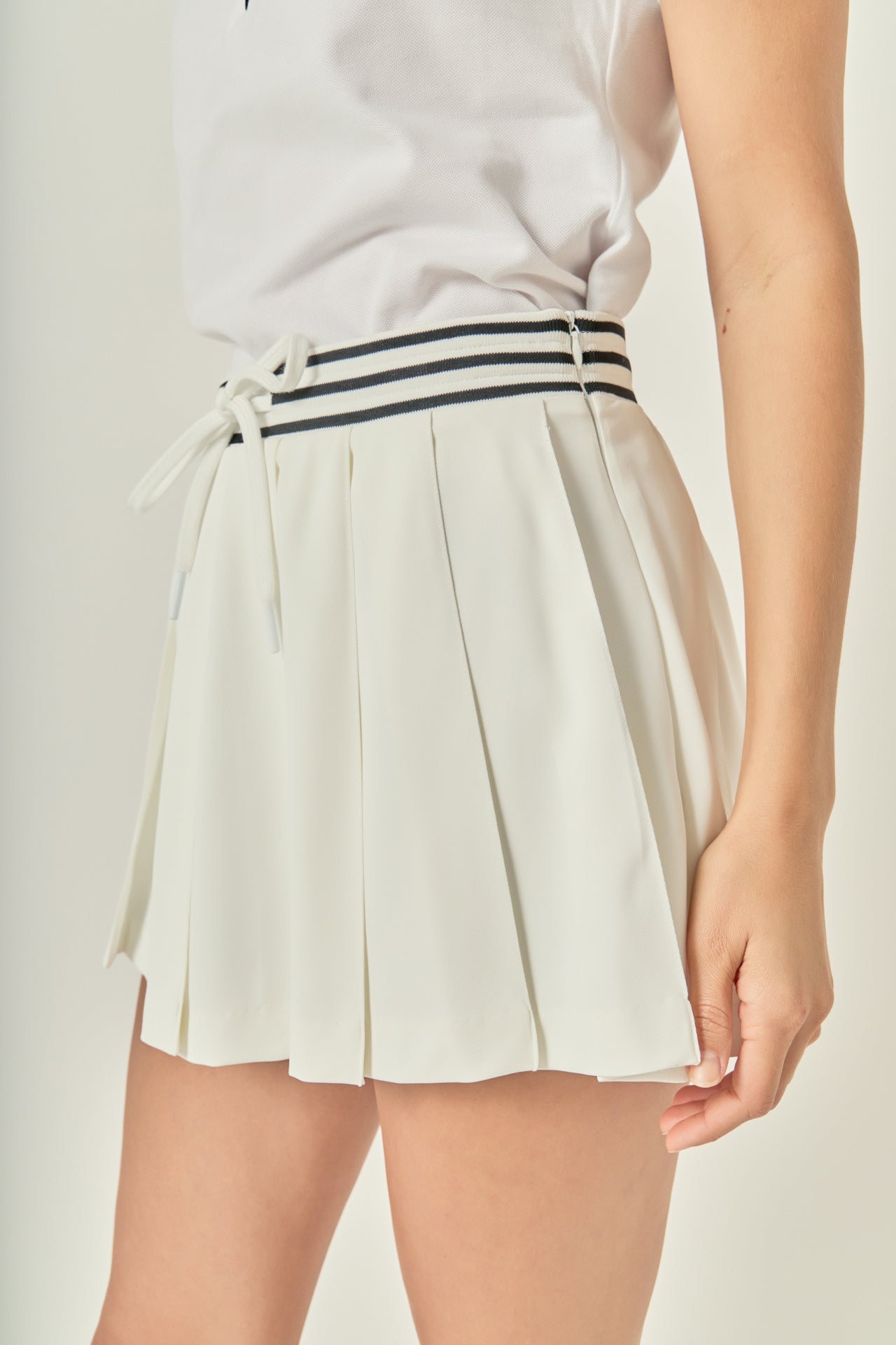 Pleated A-Line Ribbed Waistband Built-In Shorts Mini Skort