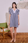 V-Neck Contrast Puff Sleeve Relaxed Mini Dress