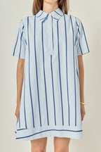 Striped Collar Button Placket Relaxed A-Line Shirt Dress