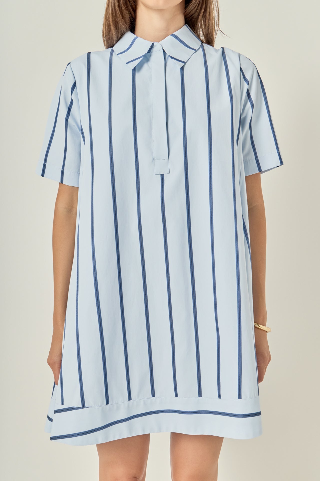 Striped Collar Button Placket Relaxed A-Line Shirt Dress