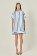 Striped Collar Button Placket Relaxed A-Line Shirt Dress
