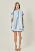 Striped Collar Button Placket Relaxed A-Line Shirt Dress