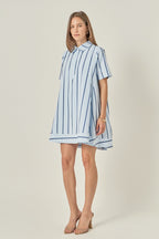 Striped Collar Button Placket Relaxed A-Line Shirt Dress