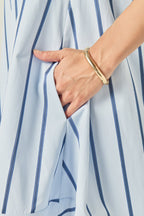 Striped Collar Button Placket Relaxed A-Line Shirt Dress