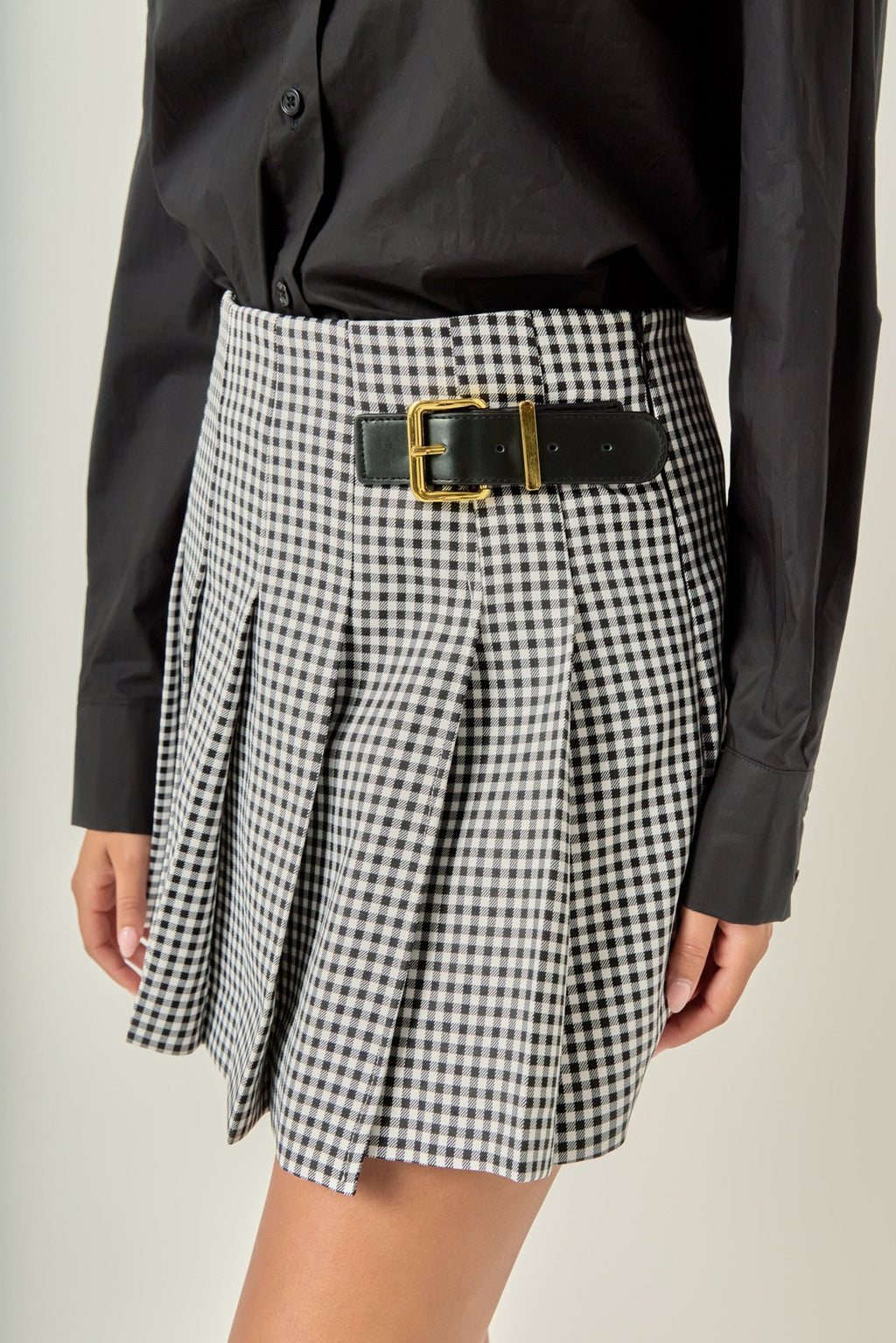 Gingham Check Pleated Belt Detail Mini Skort