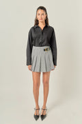 Gingham Check Pleated Belt Detail Mini Skort