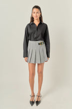 Gingham Check Pleated Belt Detail Mini Skort
