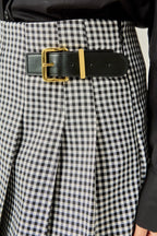 Gingham Check Pleated Belt Detail Mini Skort
