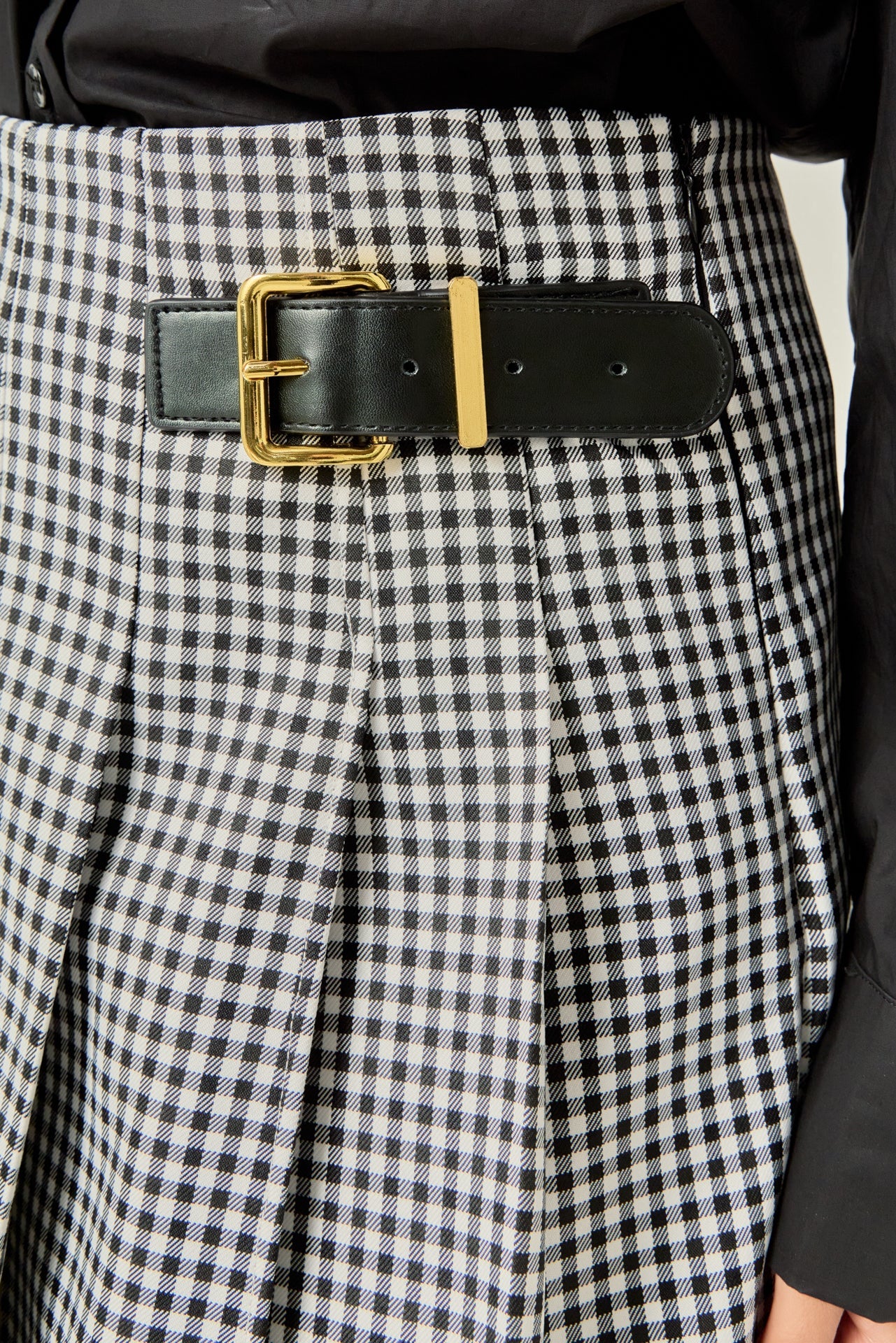 Gingham Check Pleated Belt Detail Mini Skort
