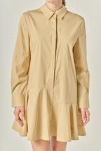 Collared Long Sleeve Flared Skirt Button-Front Mini Dress
