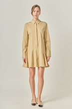 Collared Long Sleeve Flared Skirt Button-Front Mini Dress