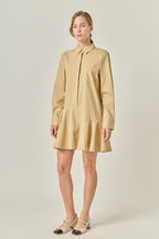Collared Long Sleeve Flared Skirt Button-Front Mini Dress