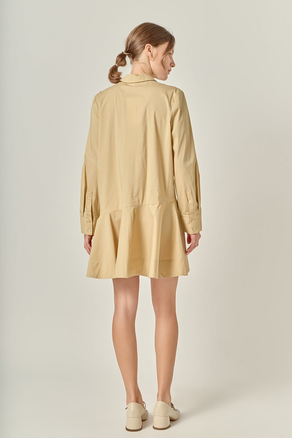 Collared Long Sleeve Flared Skirt Button-Front Mini Dress