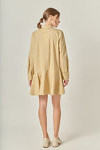 Collared Long Sleeve Flared Skirt Button-Front Mini Dress