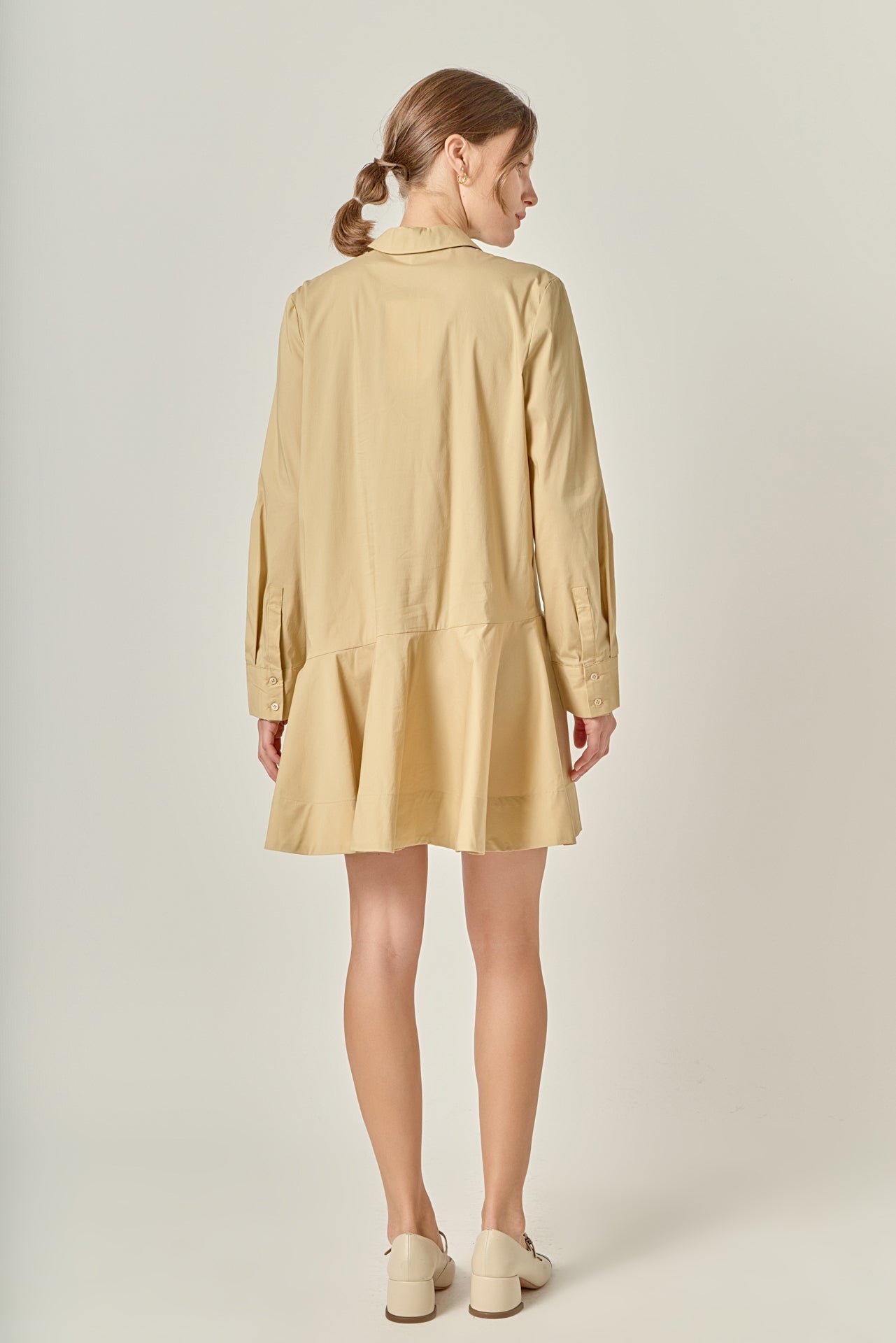 Collared Long Sleeve Flared Skirt Button-Front Mini Dress