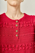 Round Neck Puff Sleeve Gold Button Smocked Mini Dress